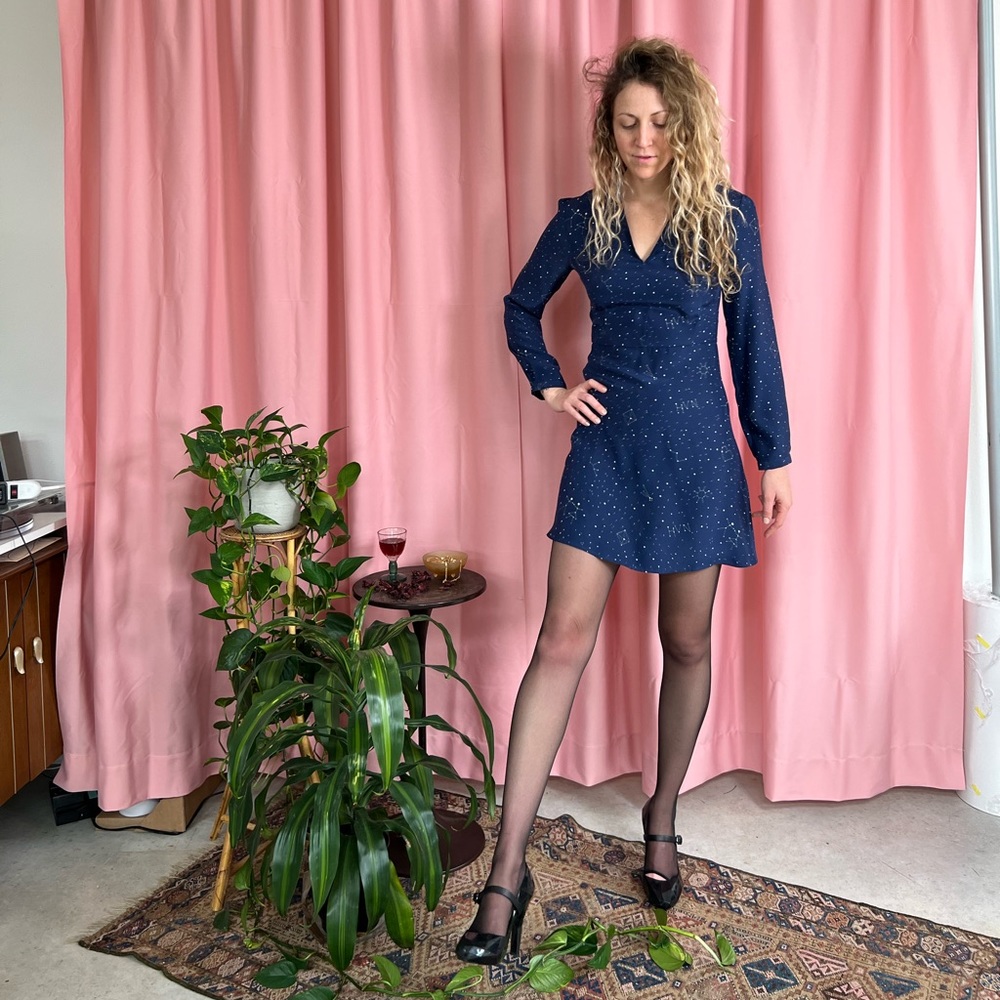 HVN Long Sleeve silk constellation dress size XS